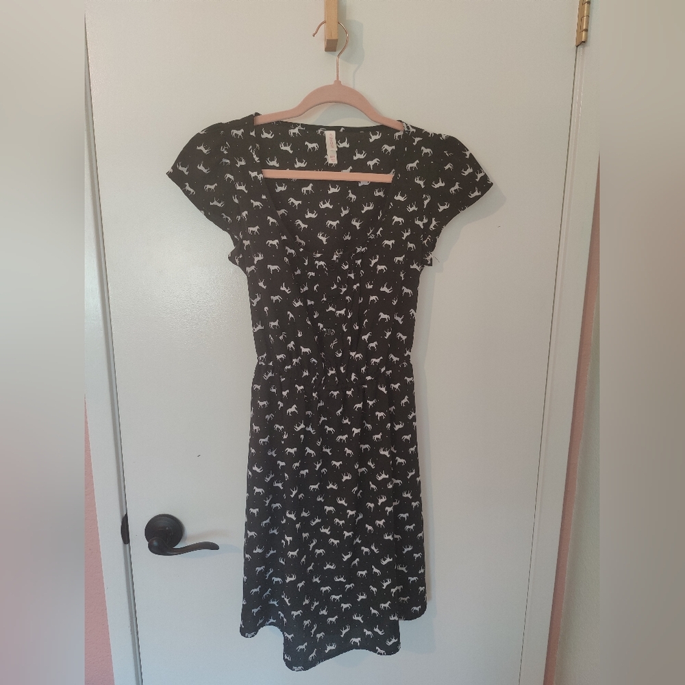 Xhilaration Black and White Horse Patterned Midi Dress